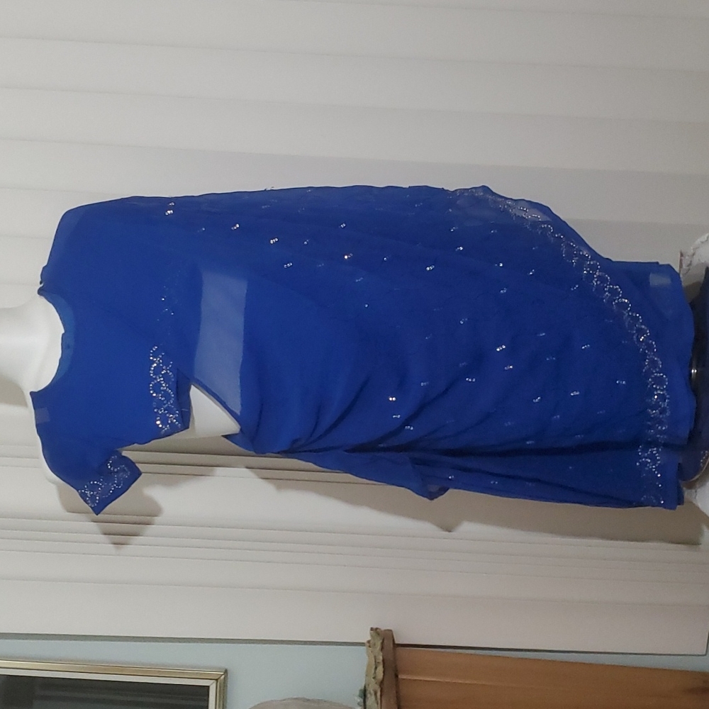 Readymade Saree w/Blouse-Girls 2 Piece-Royal Blue-Sequins-EC